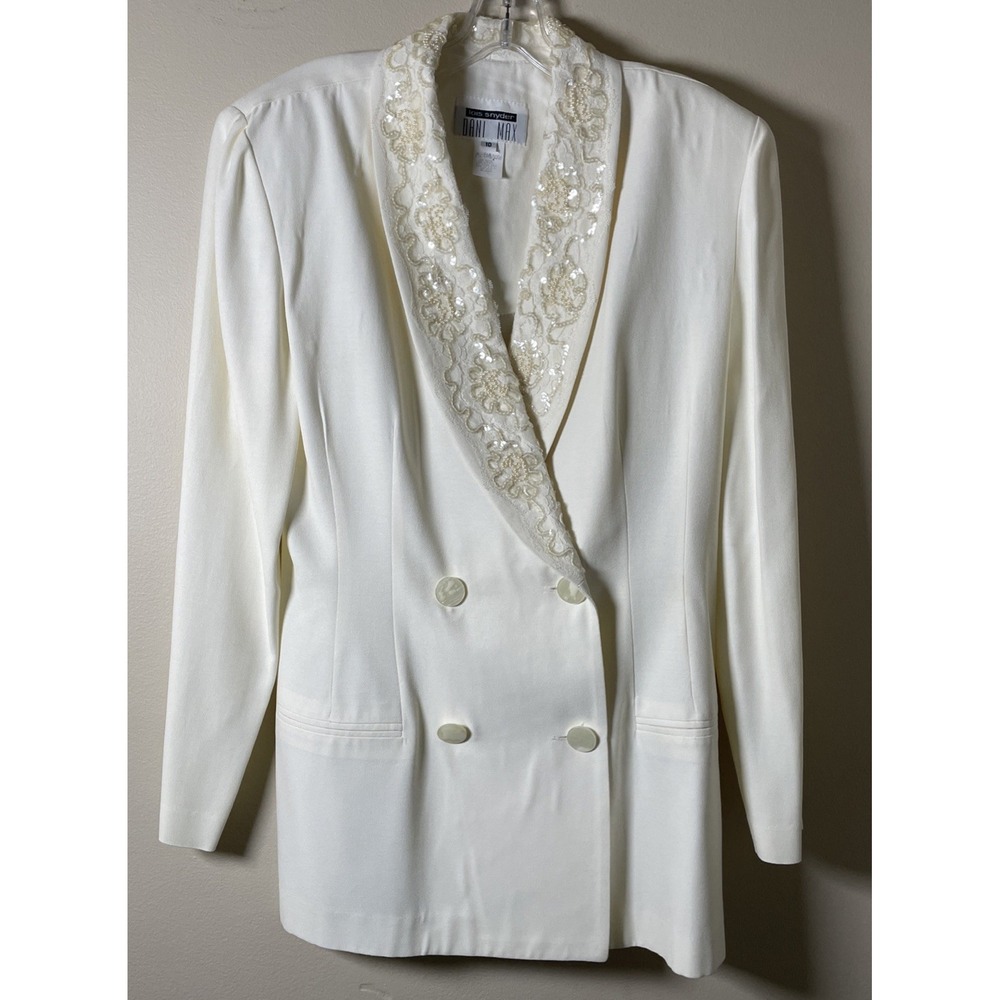 Lois Snyder Dani Max Vintage Ivory Embellished Double Breasted Blazer Women 10